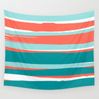 Colorful Stripes, Coral, Teal and Aqua Wall Tapestry Gallery Image 4