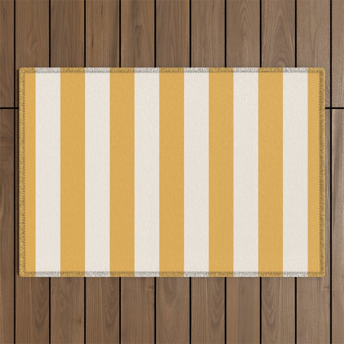 Mustard Yellow And Cream White Vertical Stripes Outdoor Rug Gallery Image 1