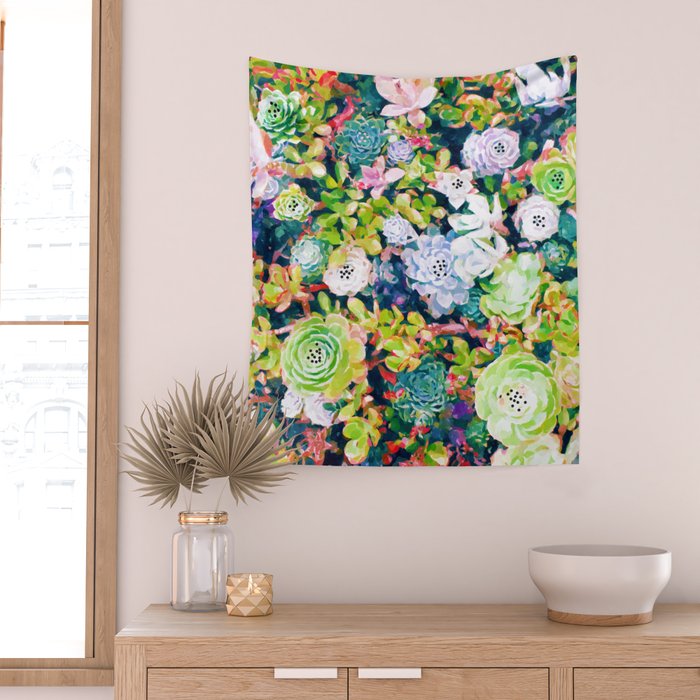 Watercolor Succulents Wall Tapestry Gallery Image 2