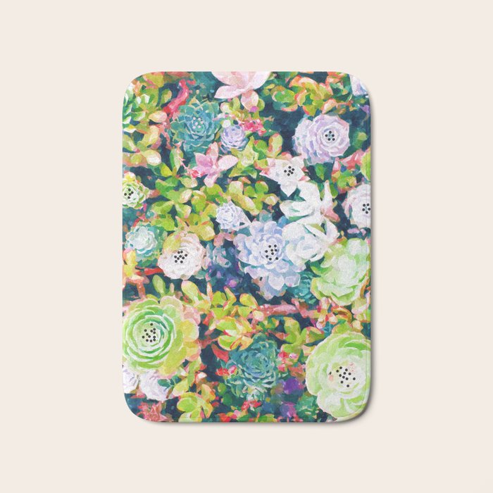 Watercolor Succulents Bath Mat Gallery Image 1