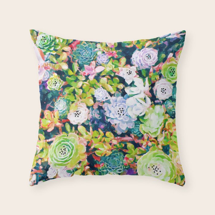 Watercolor Succulents Throw Pillow Gallery Image 1