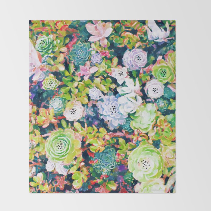 Watercolor Succulents Throw Blanket Gallery Image 2