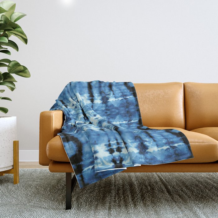 Indigo Satin Shibori Throw Blanket Gallery Image 1
