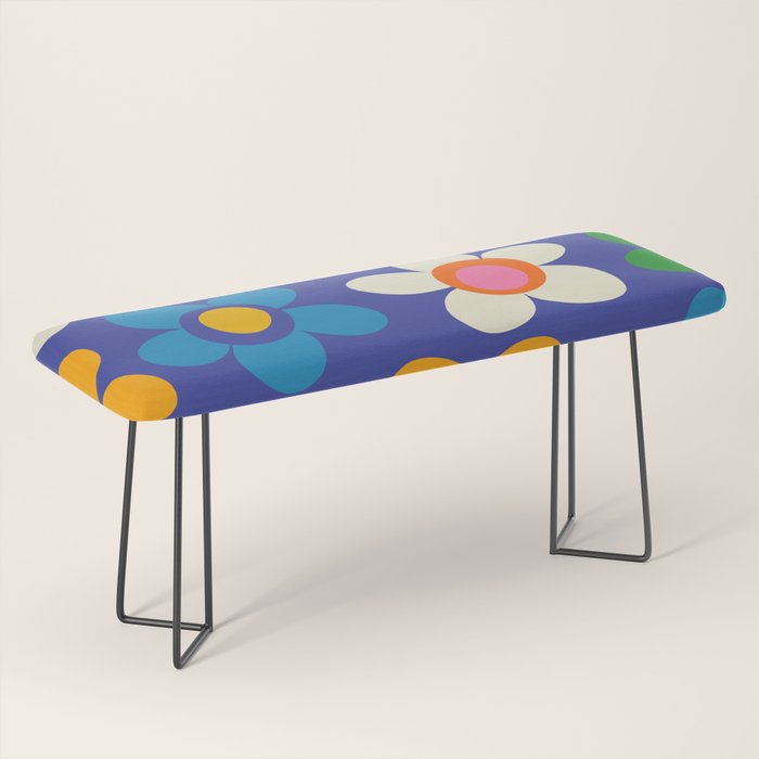 Cute and Cheerful Maisie Flowers Colorful Blue Floral Pattern Bench Gallery Image 1