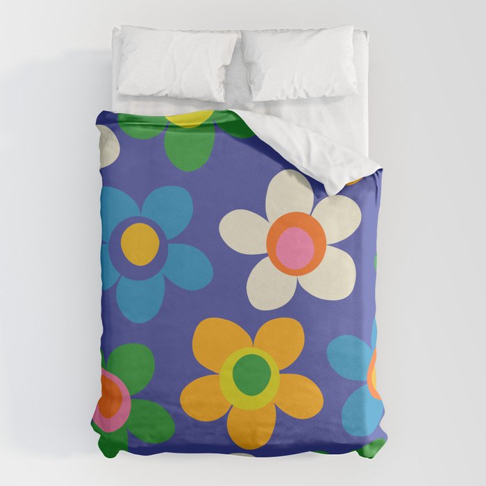 Cute and Cheerful Maisie Flowers Colorful Blue Floral Pattern Duvet Cover Gallery Image 6