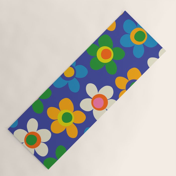 Cute and Cheerful Maisie Flowers Colorful Blue Floral Pattern Yoga Mat Gallery Image 1
