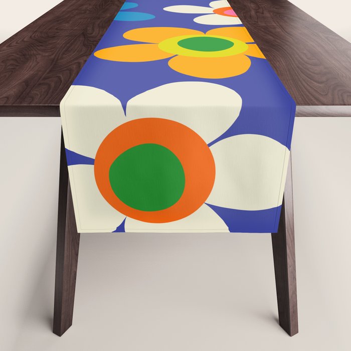 Cute and Cheerful Maisie Flowers Colorful Blue Floral Pattern Table Runner Gallery Image 1