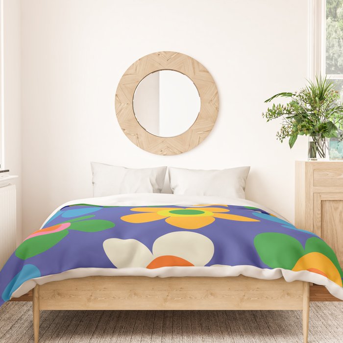 Cute and Cheerful Maisie Flowers Colorful Blue Floral Pattern Duvet Cover Gallery Image 3