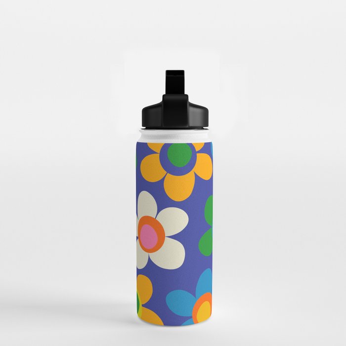 Cute and Cheerful Maisie Flowers Colorful Blue Floral Pattern Water Bottle Gallery Image 2