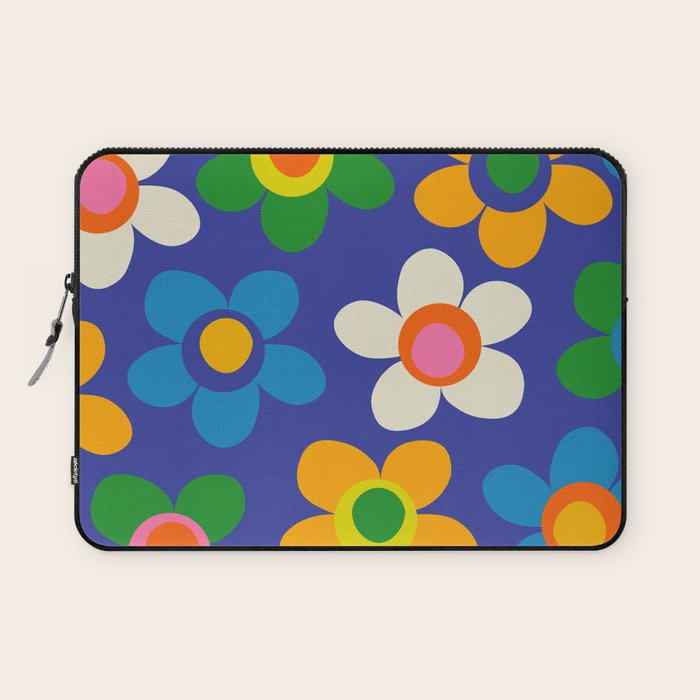 Cute and Cheerful Maisie Flowers Colorful Blue Floral Pattern Laptop Sleeve Gallery Image 1