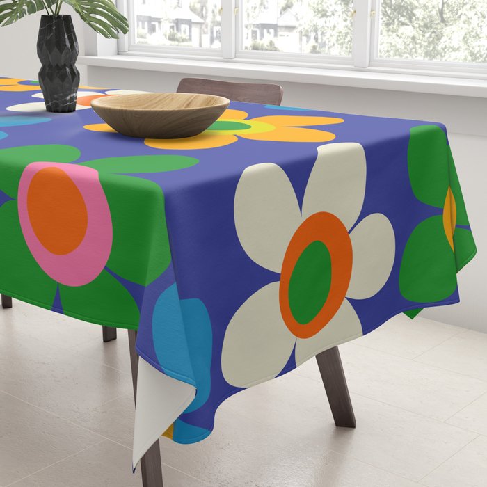 Cute and Cheerful Maisie Flowers Colorful Blue Floral Pattern Tablecloth Gallery Image 3