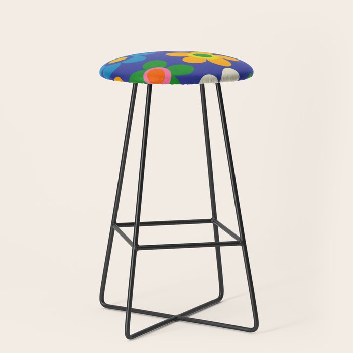 Cute and Cheerful Maisie Flowers Colorful Blue Floral Pattern Stool Gallery Image 1