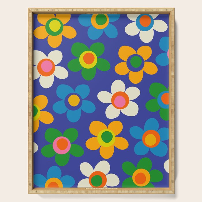Cute and Cheerful Maisie Flowers Colorful Blue Floral Pattern Serving Tray Gallery Image 1