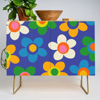 Cute and Cheerful Maisie Flowers Colorful Blue Floral Pattern Credenza Gallery Image 1