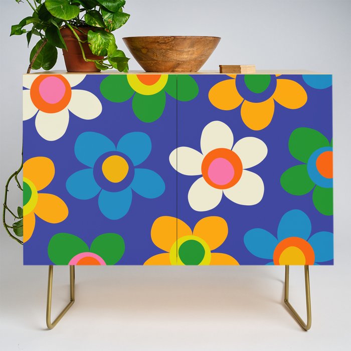 Cute and Cheerful Maisie Flowers Colorful Blue Floral Pattern Credenza Gallery Image 1