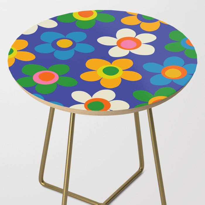 Cute and Cheerful Maisie Flowers Colorful Blue Floral Pattern Side Table Gallery Image 2