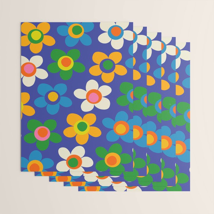 Cute and Cheerful Maisie Flowers Colorful Blue Floral Pattern Wrapping Paper Gallery Image 3