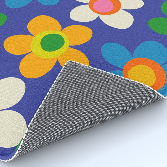 Cute and Cheerful Maisie Flowers Colorful Blue Floral Pattern Rug Gallery Image 4