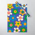 Cute and Cheerful Maisie Flowers Colorful Blue Floral Pattern Wrapping Paper Gallery Image 1