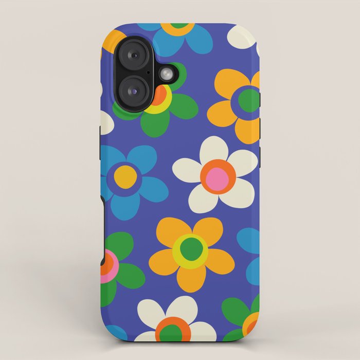 Cute and Cheerful Maisie Flowers Colorful Blue Floral Pattern iPhone Case Gallery Image 1