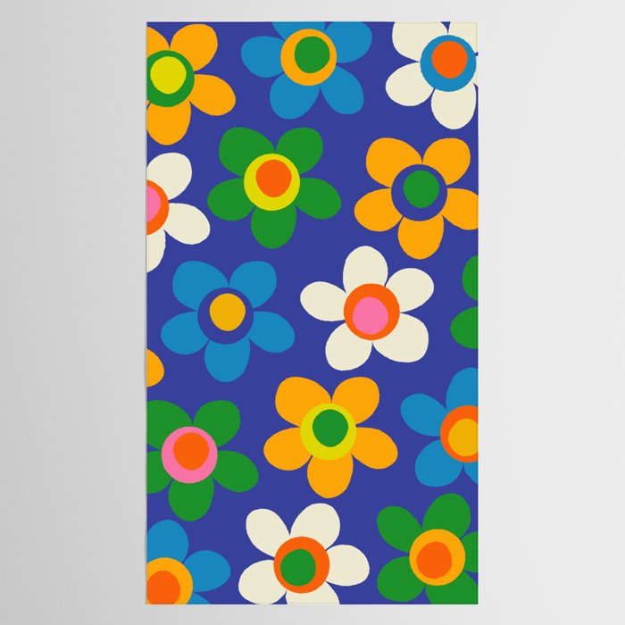 Cute and Cheerful Maisie Flowers Colorful Blue Floral Pattern Tablecloth Gallery Image 2