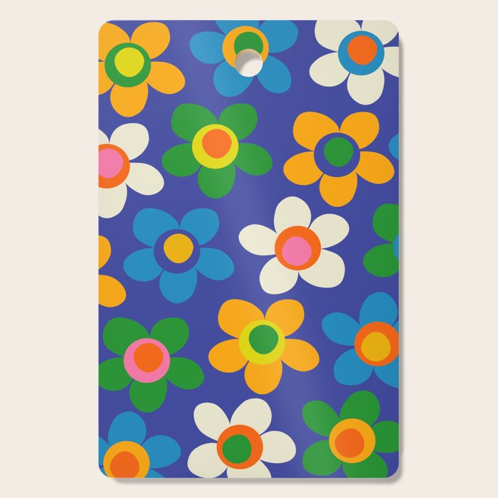 Cute and Cheerful Maisie Flowers Colorful Blue Floral Pattern Cutting Board Gallery Image 1