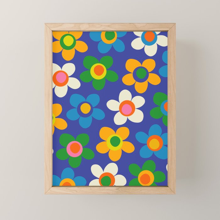 Cute and Cheerful Maisie Flowers Colorful Blue Floral Pattern Mini Art Print Gallery Image 1