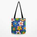 Cute and Cheerful Maisie Flowers Colorful Blue Floral Pattern Tote Bag Gallery Image 2
