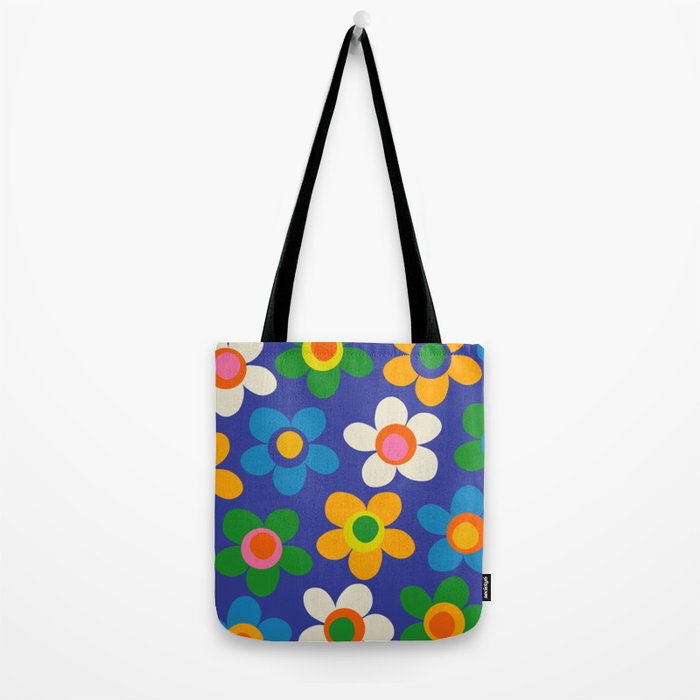 Cute and Cheerful Maisie Flowers Colorful Blue Floral Pattern Tote Bag Gallery Image 2