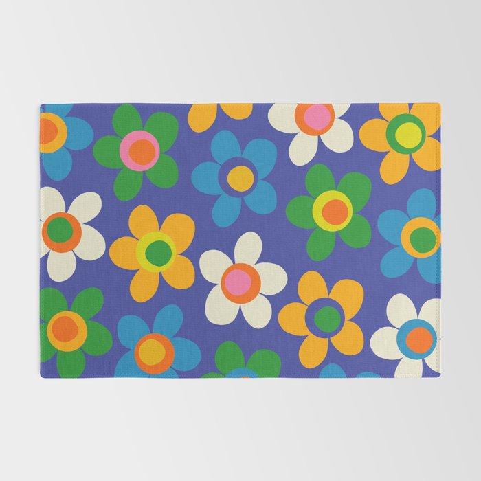 Cute and Cheerful Maisie Flowers Colorful Blue Floral Pattern Rug Gallery Image 2