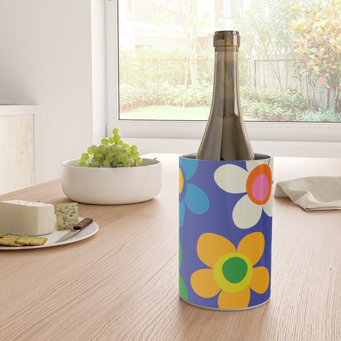Cute and Cheerful Maisie Flowers Colorful Blue Floral Pattern Wine Chiller Gallery Image 4