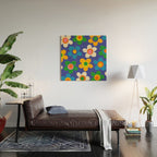 Cute and Cheerful Maisie Flowers Colorful Blue Floral Pattern Wood Wall Art Gallery Image 2