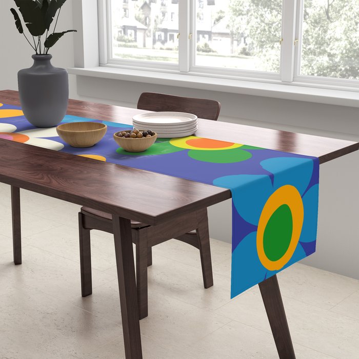 Cute and Cheerful Maisie Flowers Colorful Blue Floral Pattern Table Runner Gallery Image 2