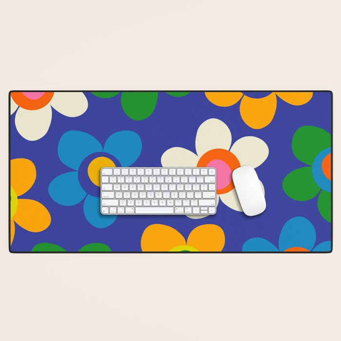 Cute and Cheerful Maisie Flowers Colorful Blue Floral Pattern Desk Mat Gallery Image 1