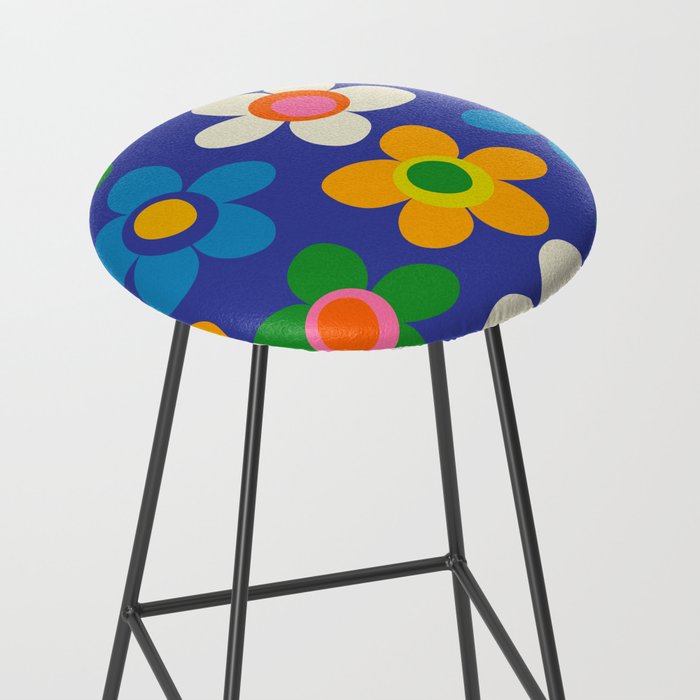 Cute and Cheerful Maisie Flowers Colorful Blue Floral Pattern Stool Gallery Image 2