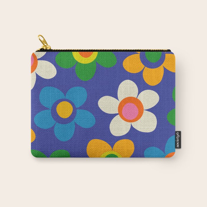 Cute and Cheerful Maisie Flowers Colorful Blue Floral Pattern Carry All Pouch Gallery Image 1