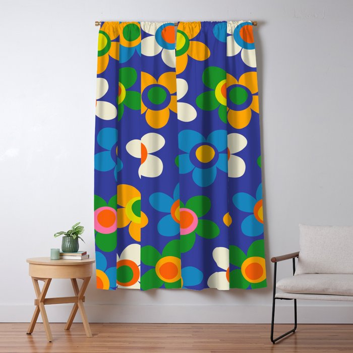 Cute and Cheerful Maisie Flowers Colorful Blue Floral Pattern Window Curtain Gallery Image 5