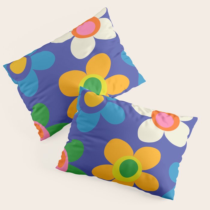 Cute and Cheerful Maisie Flowers Colorful Blue Floral Pattern Pillow Sham Gallery Image 3
