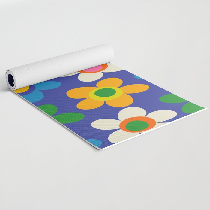 Cute and Cheerful Maisie Flowers Colorful Blue Floral Pattern Yoga Mat Gallery Image 2