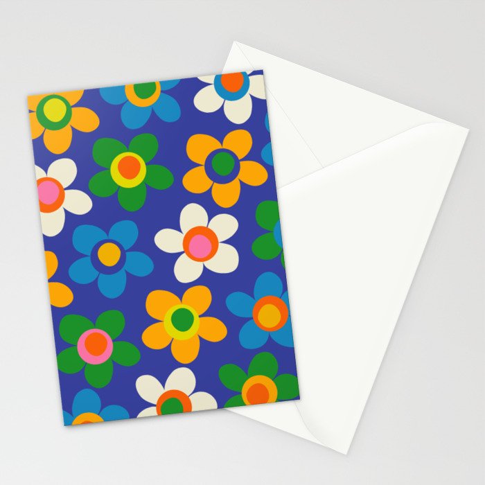 Cute and Cheerful Maisie Flowers Colorful Blue Floral Pattern Stationery Card Gallery Image 2