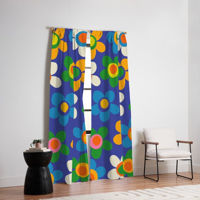 Cute and Cheerful Maisie Flowers Colorful Blue Floral Pattern Window Curtain Gallery Image 2
