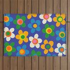 Cute and Cheerful Maisie Flowers Colorful Blue Floral Pattern Outdoor Rug Gallery Image 1