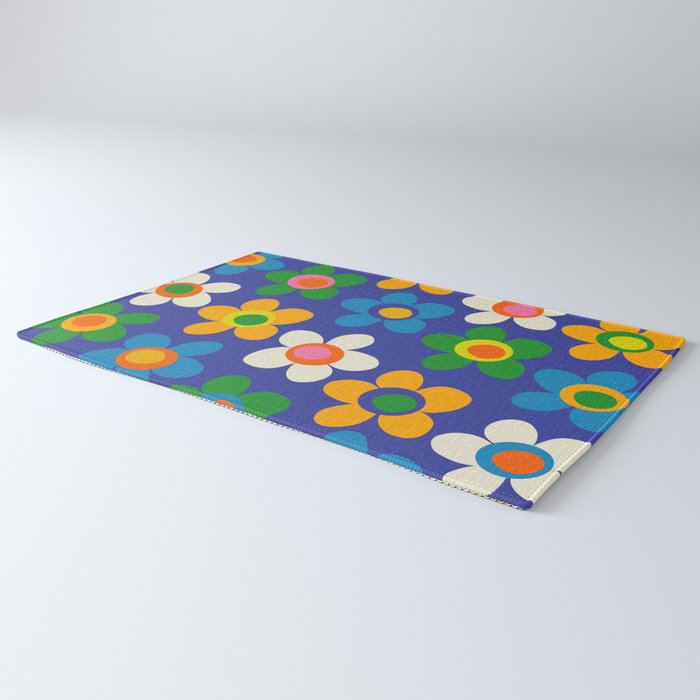 Cute and Cheerful Maisie Flowers Colorful Blue Floral Pattern Rug Gallery Image 3