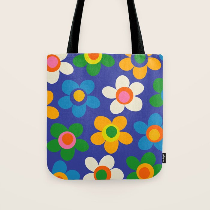 Cute and Cheerful Maisie Flowers Colorful Blue Floral Pattern Tote Bag Gallery Image 1