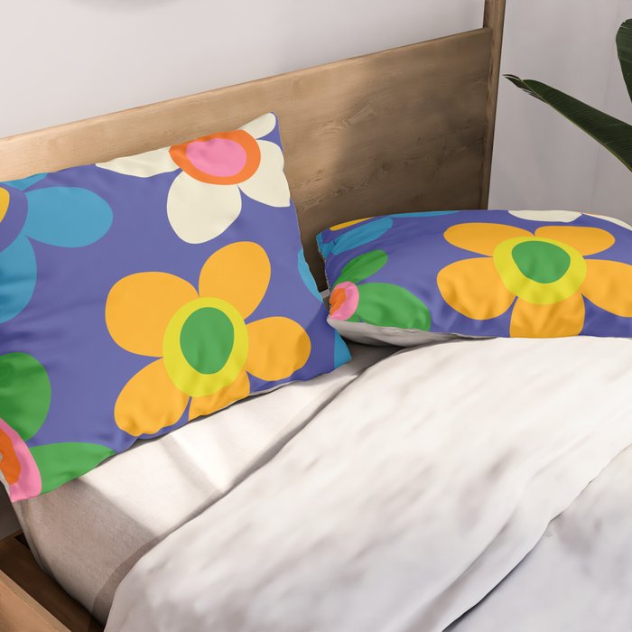 Cute and Cheerful Maisie Flowers Colorful Blue Floral Pattern Pillow Sham Gallery Image 2