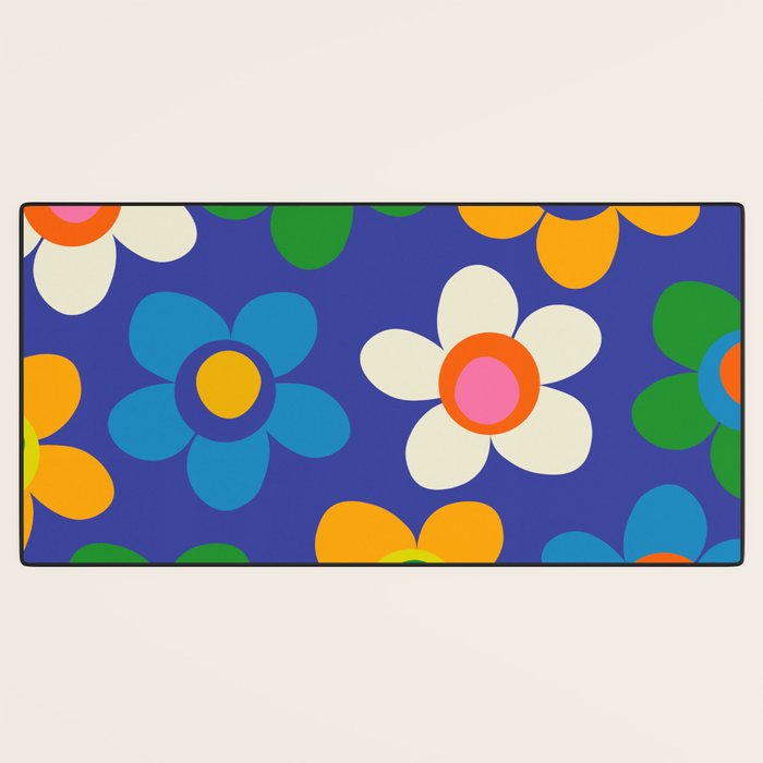 Cute and Cheerful Maisie Flowers Colorful Blue Floral Pattern Desk Mat Gallery Image 3