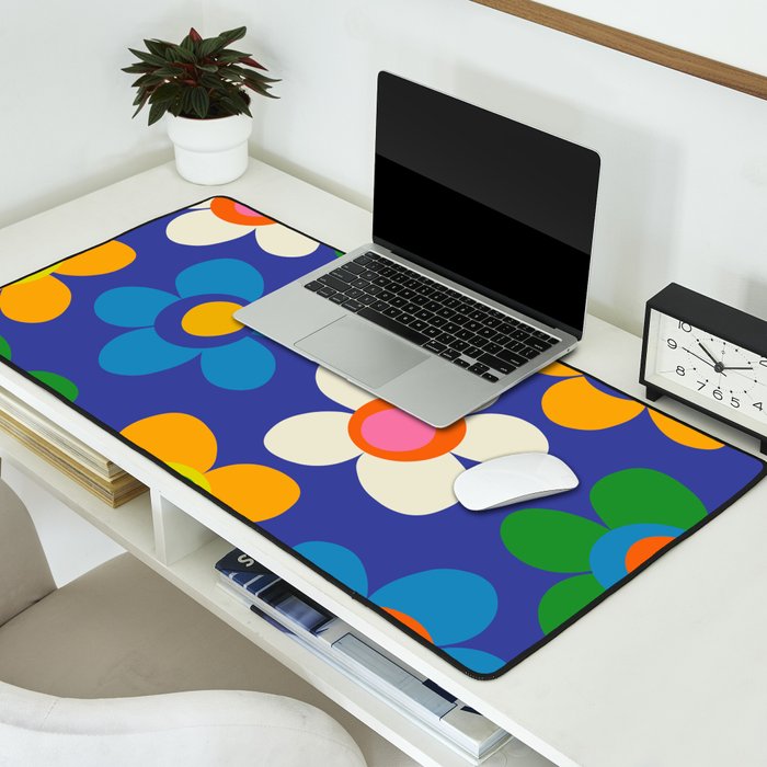 Cute and Cheerful Maisie Flowers Colorful Blue Floral Pattern Desk Mat Gallery Image 2