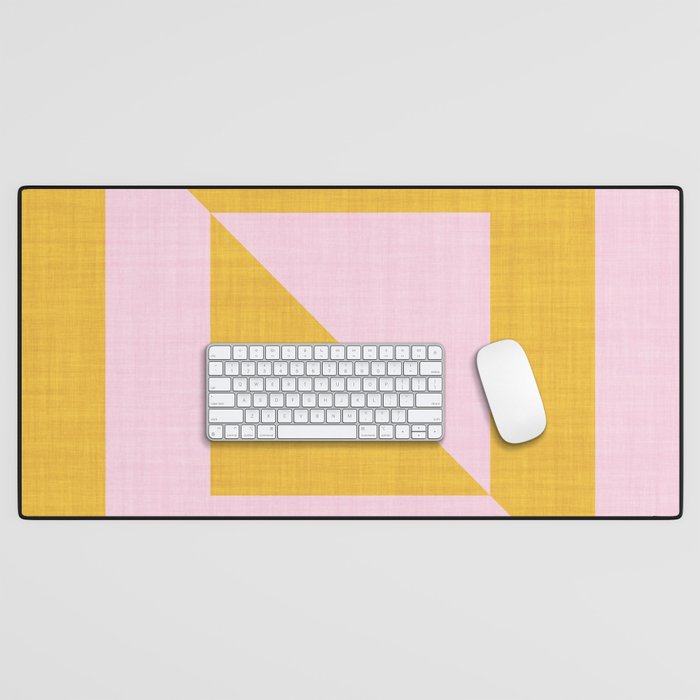 bold minimal greek geometry PInk Yellow Desk Mat Gallery Image 1
