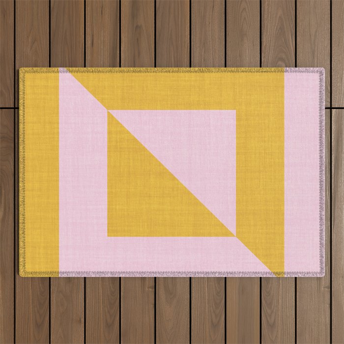 bold minimal greek geometry PInk Yellow Outdoor Rug Gallery Image 1