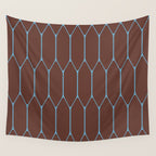 Minimalist Geometric Long Honeycomb Pattern in Dark Brown and Light Blue Wall Tapestry Gallery Image 4